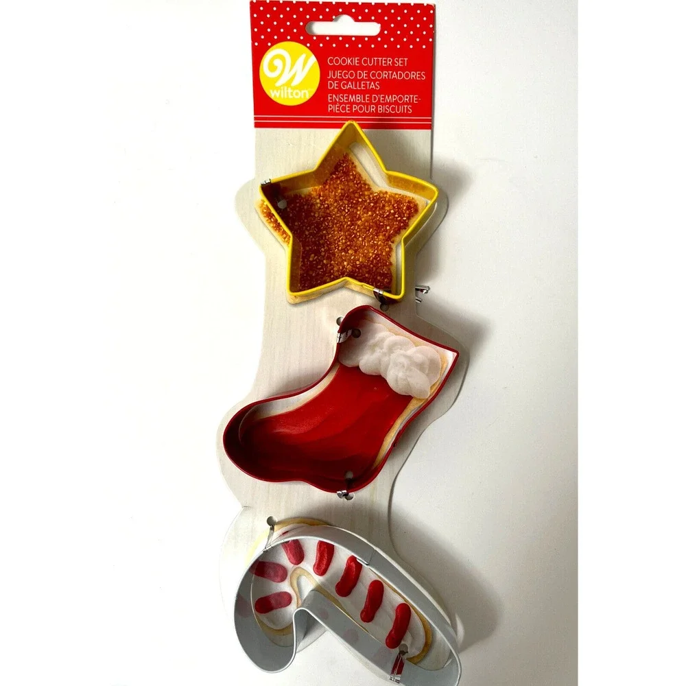 Wilton Christmas Cookie Cutters Star Stocking Candy Cane Metal